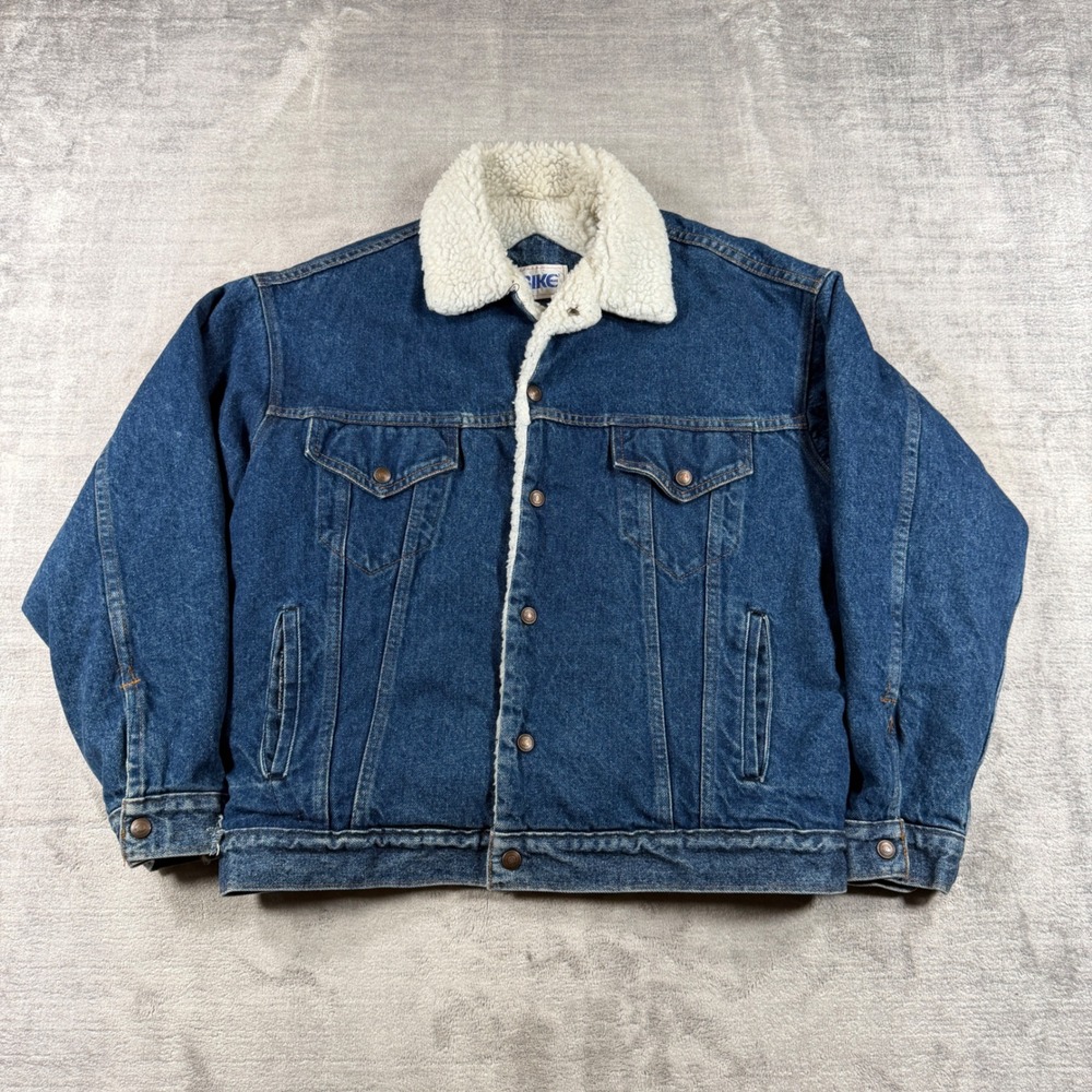 BIKE Denim Jacket Mens Medium Blue Trucker Sherpa Lined Vintage 80s Workwear
